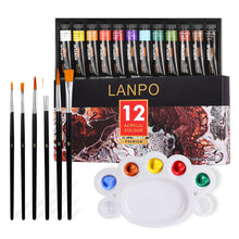 Load image into Gallery viewer, 12/24 Colors Acrylic Paints Set Professional Brush Set 12ml Tubes Artist Drawing Painting Pigment Hand Painted Wall Paint DIY
