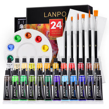 Load image into Gallery viewer, 12/24 Colors Acrylic Paints Set Professional Brush Set 12ml Tubes Artist Drawing Painting Pigment Hand Painted Wall Paint DIY
