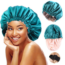 Load image into Gallery viewer, Women Large Satin Bonnet Silky Night Sleeping Cap Adjusting Button Night Hat Beauty Salon Hair Care Hat Bathroom Products
