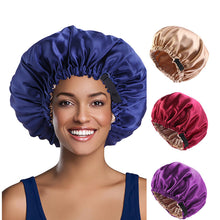 Load image into Gallery viewer, Women Large Satin Bonnet Silky Night Sleeping Cap Adjusting Button Night Hat Beauty Salon Hair Care Hat Bathroom Products
