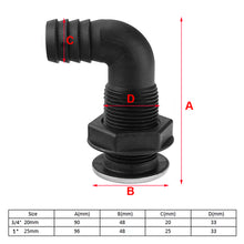 Load image into Gallery viewer, Marine Boat Thru Hull Fitting 90° Connector Plastic Boat Drain Bilge Pump Plumbing For 3/4, 1Inch Hose

