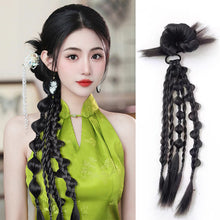 Load image into Gallery viewer, Wig Flower Braid Two Twisted Braids Fried Dough Twists Ponytail Wig Creative Wig Braid Hair Rope
