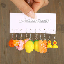 Load image into Gallery viewer, 5 Pairs Cute Cartoon Animal Fruit Earrings Set for Women Girl Simulated Resin Acrylic Food Drink Icecream DIY Dangle Earring New Jewelry
