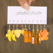 Load image into Gallery viewer, 5 Pairs Cute Cartoon Animal Fruit Earrings Set for Women Girl Simulated Resin Acrylic Food Drink Icecream DIY Dangle Earring New Jewelry
