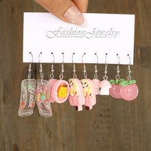 Load image into Gallery viewer, 5 Pairs Cute Cartoon Animal Fruit Earrings Set for Women Girl Simulated Resin Acrylic Food Drink Icecream DIY Dangle Earring New Jewelry

