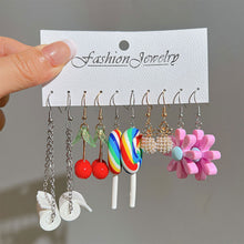 Load image into Gallery viewer, 5 Pairs Cute Cartoon Animal Fruit Earrings Set for Women Girl Simulated Resin Acrylic Food Drink Icecream DIY Dangle Earring New Jewelry
