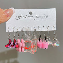 Load image into Gallery viewer, 5 Pairs Cute Cartoon Animal Fruit Earrings Set for Women Girl Simulated Resin Acrylic Food Drink Icecream DIY Dangle Earring New Jewelry
