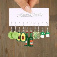 Load image into Gallery viewer, 5 Pairs Cute Cartoon Animal Fruit Earrings Set for Women Girl Simulated Resin Acrylic Food Drink Icecream DIY Dangle Earring New Jewelry
