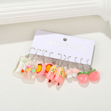 Load image into Gallery viewer, 5 Pairs Cute Cartoon Animal Fruit Earrings Set for Women Girl Simulated Resin Acrylic Food Drink Icecream DIY Dangle Earring New Jewelry
