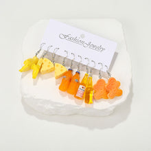 Load image into Gallery viewer, 5 Pairs Cute Cartoon Animal Fruit Earrings Set for Women Girl Simulated Resin Acrylic Food Drink Icecream DIY Dangle Earring New Jewelry
