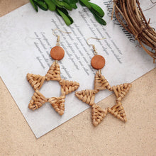 Load image into Gallery viewer, Boho Handmade Geometric Wooden Rattan Braid Drop Earrings for Women Ethnic Bohemia Statement Earring Jewelry
