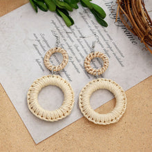 Load image into Gallery viewer, Boho Handmade Geometric Wooden Rattan Braid Drop Earrings for Women Ethnic Bohemia Statement Earring Jewelry
