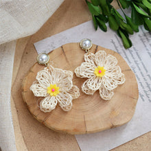 Load image into Gallery viewer, Boho Handmade Geometric Wooden Rattan Braid Drop Earrings for Women Ethnic Bohemia Statement Earring Jewelry
