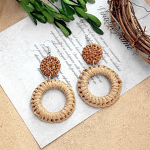 Load image into Gallery viewer, Boho Handmade Geometric Wooden Rattan Braid Drop Earrings for Women Ethnic Bohemia Statement Earring Jewelry
