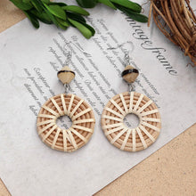 Load image into Gallery viewer, Boho Handmade Geometric Wooden Rattan Braid Drop Earrings for Women Ethnic Bohemia Statement Earring Jewelry
