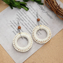 Load image into Gallery viewer, Boho Handmade Geometric Wooden Rattan Braid Drop Earrings for Women Ethnic Bohemia Statement Earring Jewelry

