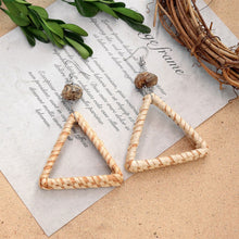 Load image into Gallery viewer, Boho Handmade Geometric Wooden Rattan Braid Drop Earrings for Women Ethnic Bohemia Statement Earring Jewelry
