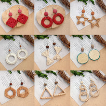 Load image into Gallery viewer, Boho Handmade Geometric Wooden Rattan Braid Drop Earrings for Women Ethnic Bohemia Statement Earring Jewelry
