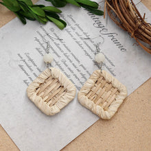 Load image into Gallery viewer, Boho Handmade Geometric Wooden Rattan Braid Drop Earrings for Women Ethnic Bohemia Statement Earring Jewelry
