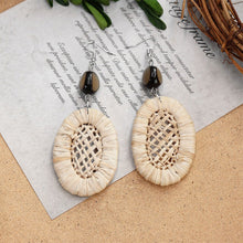 Load image into Gallery viewer, Boho Handmade Geometric Wooden Rattan Braid Drop Earrings for Women Ethnic Bohemia Statement Earring Jewelry
