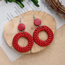 Load image into Gallery viewer, Boho Handmade Geometric Wooden Rattan Braid Drop Earrings for Women Ethnic Bohemia Statement Earring Jewelry
