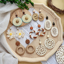 Load image into Gallery viewer, Boho Handmade Geometric Wooden Rattan Braid Drop Earrings for Women Ethnic Bohemia Statement Earring Jewelry
