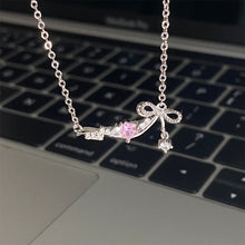 Load image into Gallery viewer, Korea New Design Bowknot Pink Zircon Pendant Necklaces Fashion Temperament Clavicle Chain for Women Trendy Party Jewelry
