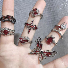 Load image into Gallery viewer, New Punk Cross Butterfly Irregular Red Crystal Glass Heart Aesthetic Rings for Women Y2K Gothic Animal Spider Ring Creative Jewelry
