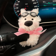 Load image into Gallery viewer, Car Wiper Turn Signal Switch Ornaments Plush Puppy Clutch Decor Kawaii Bowknot Dog Car Wiper Doll Auto Interior Accessories

