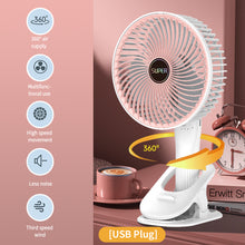Load image into Gallery viewer, Portable Mini Hand Clip Fan USB Rechargeable Quiet Desktop Electric Fan High Quality Student Dormitory Small Cooling Fan
