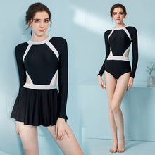 Load image into Gallery viewer, Summer Long Sleeve Sun Protection Swimsuit With Removable Short Skirt Splice Line Hollow Back Waist Sexy Swimsuit
