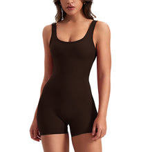 Load image into Gallery viewer, 1PC Yoga Jumpsuit With Bra Pad Tight-Fitting Backless Hip Lift One-Piece Pleated Nude Romper Shorts

