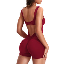 Load image into Gallery viewer, 1PC Yoga Jumpsuit With Bra Pad Tight-Fitting Backless Hip Lift One-Piece Pleated Nude Romper Shorts
