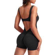 Load image into Gallery viewer, 1PC Yoga Jumpsuit With Bra Pad Tight-Fitting Backless Hip Lift One-Piece Pleated Nude Romper Shorts
