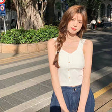 Load image into Gallery viewer, Sleeveless Cropped Tank Top Camisole Women Button Crop Tops Summer Sexy All-match Casual One-piece Cotton Underwear With Bra Pad
