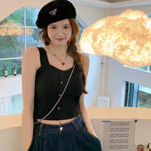 Load image into Gallery viewer, Sleeveless Cropped Tank Top Camisole Women Button Crop Tops Summer Sexy All-match Casual One-piece Cotton Underwear With Bra Pad
