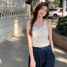 Load image into Gallery viewer, Sleeveless Cropped Tank Top Camisole Women Button Crop Tops Summer Sexy All-match Casual One-piece Cotton Underwear With Bra Pad

