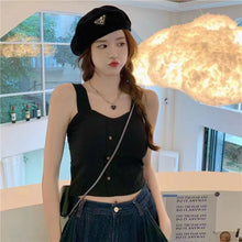 Load image into Gallery viewer, Sleeveless Cropped Tank Top Camisole Women Button Crop Tops Summer Sexy All-match Casual One-piece Cotton Underwear With Bra Pad
