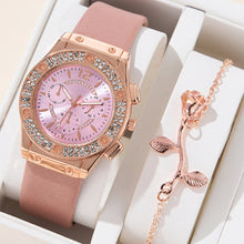 Load image into Gallery viewer, Watches Set Rhinestone Women Fashion Elegant Wristwatch Quartz Watch For Girl Ladies Clock Relogio Feminino Casual Small Dial Quartz Fashion Steel Strip Watch
