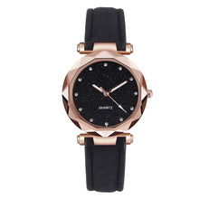 Load image into Gallery viewer, Watch Round Face Rhinestone Starry Sky Watch For Women Leisure Fashion Trend Leather Strap Frosted Belt Vintage Black Quartz Wristwatch
