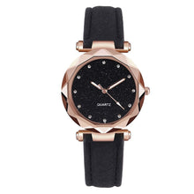Load image into Gallery viewer, Watch Round Face Rhinestone Starry Sky Watch For Women Leisure Fashion Trend Leather Strap Frosted Belt Vintage Black Quartz Wristwatch
