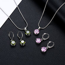 Load image into Gallery viewer, Luxury Round Multicolor Zircon Pendant Necklace Earrings Set for women Fashion Party Wedding accessories Gift Jewelry set
