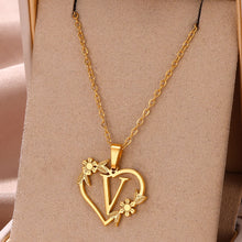 Load image into Gallery viewer, Gold Color Dainty Flower Initials Necklace Women Girl Stainless Steel Heart Letter Choker Necklace Best Gifts Alphabet Jewelry
