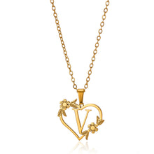 Load image into Gallery viewer, Gold Color Dainty Flower Initials Necklace Women Girl Stainless Steel Heart Letter Choker Necklace Best Gifts Alphabet Jewelry

