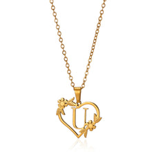 Load image into Gallery viewer, Gold Color Dainty Flower Initials Necklace Women Girl Stainless Steel Heart Letter Choker Necklace Best Gifts Alphabet Jewelry
