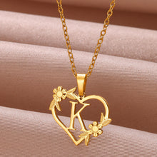 Load image into Gallery viewer, Gold Color Dainty Flower Initials Necklace Women Girl Stainless Steel Heart Letter Choker Necklace Best Gifts Alphabet Jewelry
