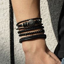 Load image into Gallery viewer, Multilayer Combination Braided Wrap Leather Bracelets for Men Vintage Life Tree Rudder Charm Wood Beads Ethnic Tribal Wristband Rope Bracelet
