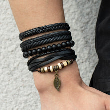 Load image into Gallery viewer, Multilayer Combination Braided Wrap Leather Bracelets for Men Vintage Life Tree Rudder Charm Wood Beads Ethnic Tribal Wristband Rope Bracelet
