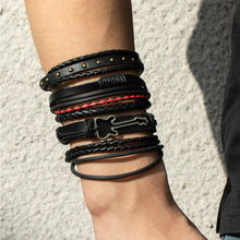 Load image into Gallery viewer, Multilayer Combination Braided Wrap Leather Bracelets for Men Vintage Life Tree Rudder Charm Wood Beads Ethnic Tribal Wristband Rope Bracelet
