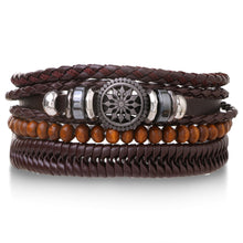 Load image into Gallery viewer, Multilayer Combination Braided Wrap Leather Bracelets for Men Vintage Life Tree Rudder Charm Wood Beads Ethnic Tribal Wristband Rope Bracelet
